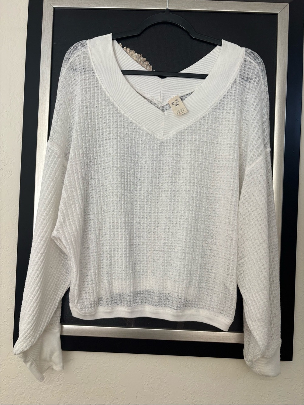 Women's White Waffle Knit V-Neck Sweater